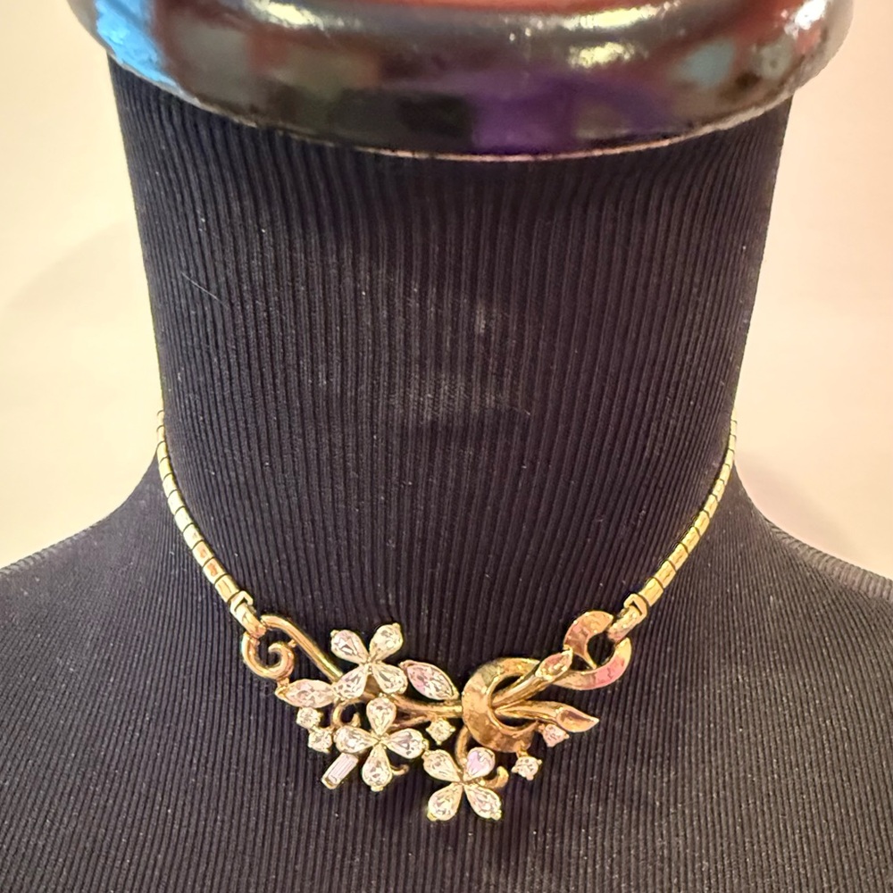 Crown Trifari Alfred Phillippe 1951 Star Flower Rare Rhinestone Necklace Choker